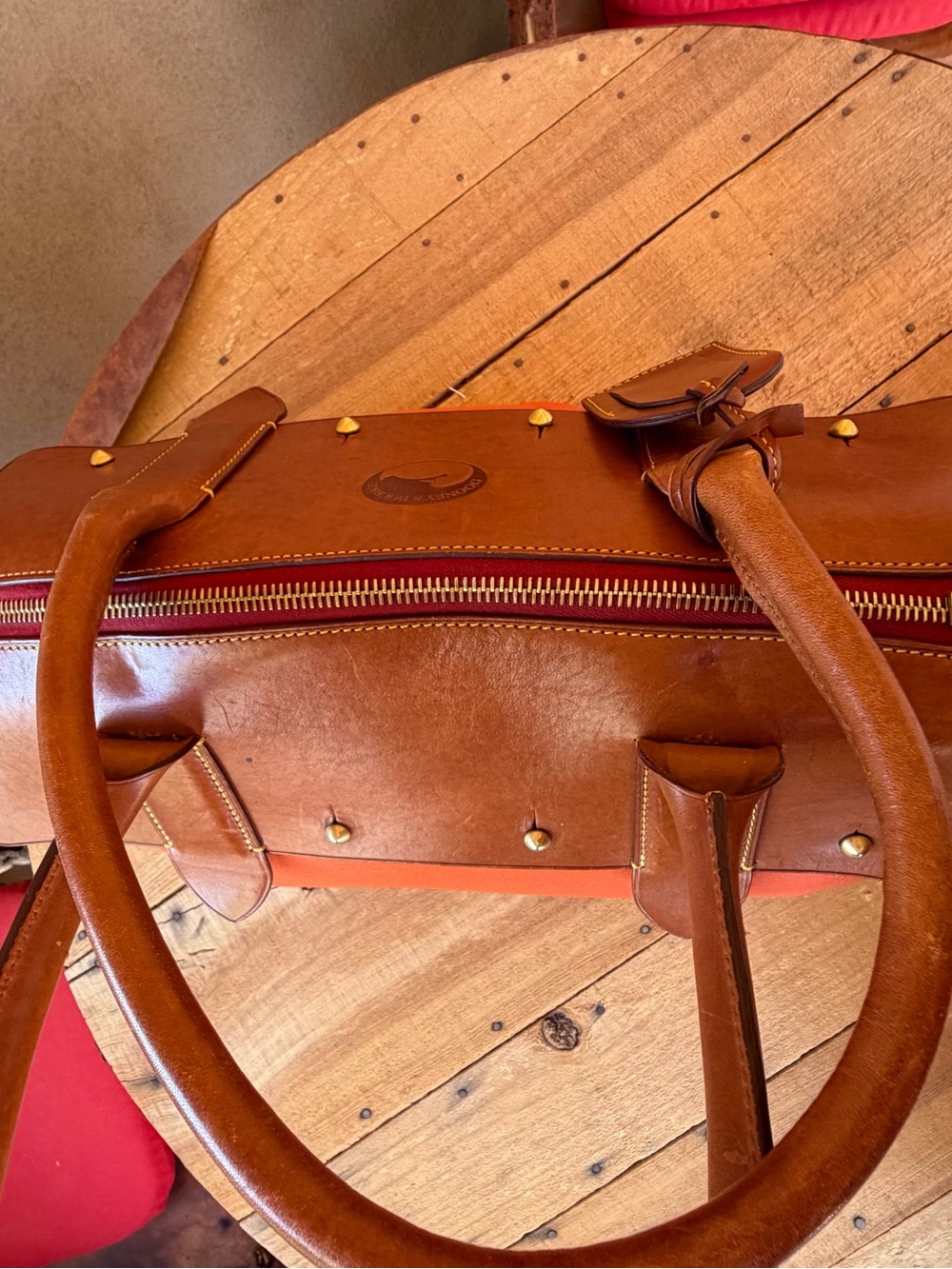 Dooney & Bourke Large Pebble Grain Leather Satchel Weekender Coral Orange Tan - Picture 5 of 15